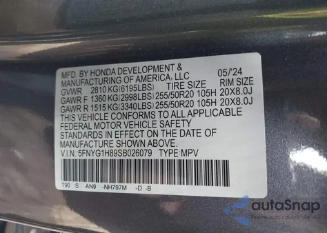 2025 Honda Pilot Elite из США, поврежденный, VIN 5FNYG1H89SB026079